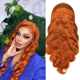 #350 Orange Ginger  13x4  Transparent Frontal Lace Wig Body Wave