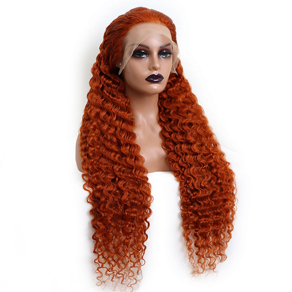 #350 Orange Ginger  13x4  Transparent Frontal Lace Wig Deep Wave