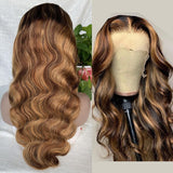 #4/27  Highlight Honey Blonde 13x4  Transparent Frontal Lace Wig Body Wave