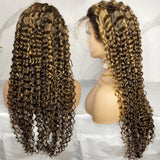 #4/27  Highlight Honey Blonde 13x4  Transparent Frontal Lace Wig Deep Wave