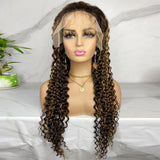 #4/27  Highlight Honey Blonde 13x4  Transparent Frontal Lace Wig Deep Wave