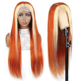 Blond Front/Orange Back 613/#350 Highlight  13x4  Transparent Frontal Lace Wig Straight